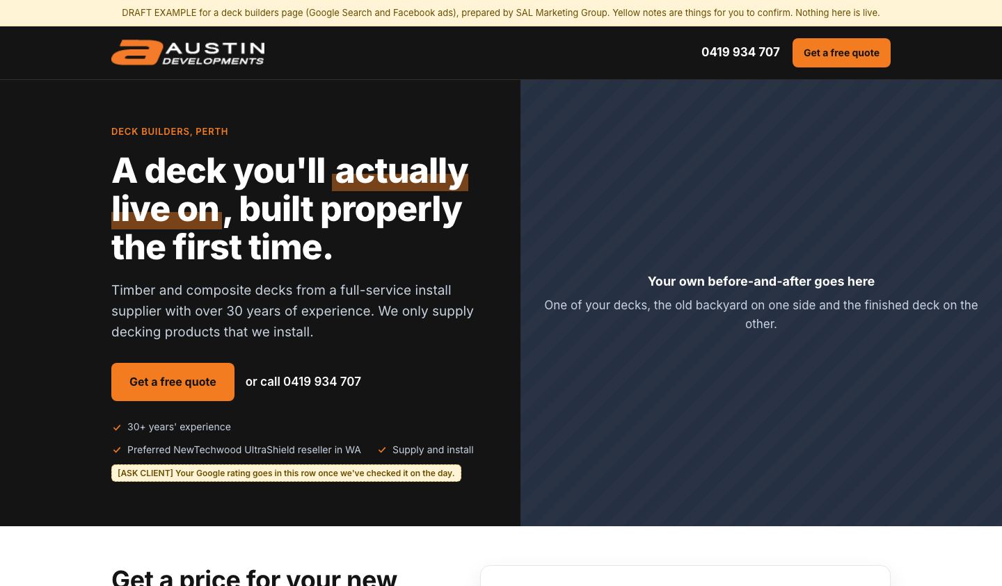 Preview of the Deck Builders Perth landing page
